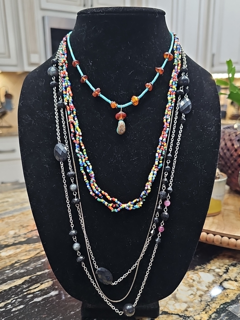 4 Pc Colorful Multistrand Beaded Women's Necklace - Turquoise & Multicolor